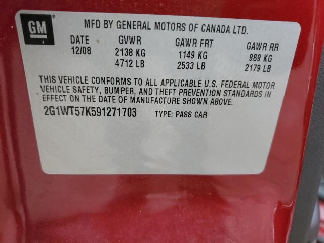 2G1WT57K591271703 - 2009 CHEVROLET IMPALA 1LT RED photo 12