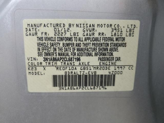 3N1AB6AP2CL687196 - 2012 NISSAN SENTRA 2.0 SILVER photo 12