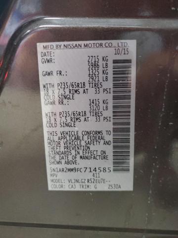 5N1AR2MM9FC714585 - 2015 NISSAN PATHFINDER S GRAY photo 13