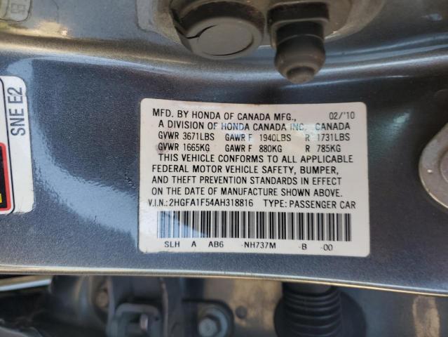 2HGFA1F54AH318816 - 2010 HONDA CIVIC LX GRAY photo 12