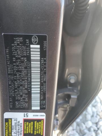 4T1C11AK6NU027327 - 2022 TOYOTA CAMRY LE GRAY photo 12