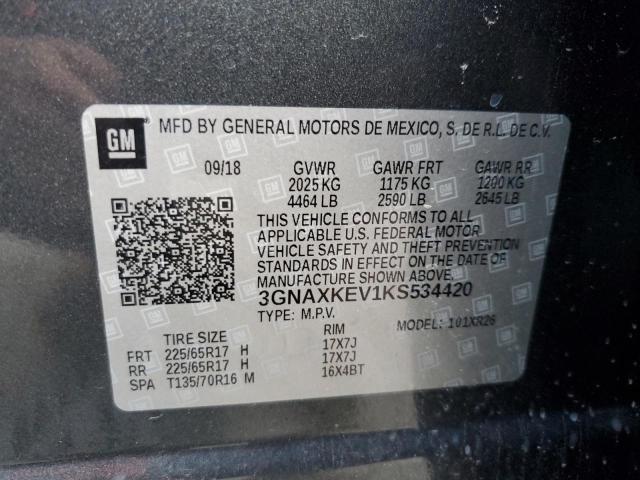 3GNAXKEV1KS534420 - 2019 CHEVROLET EQUINOX LT GRAY photo 13