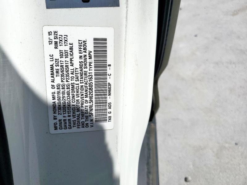 5FNRL5H62GB051631 - 2016 HONDA ODYSSEY EXL WHITE photo 13