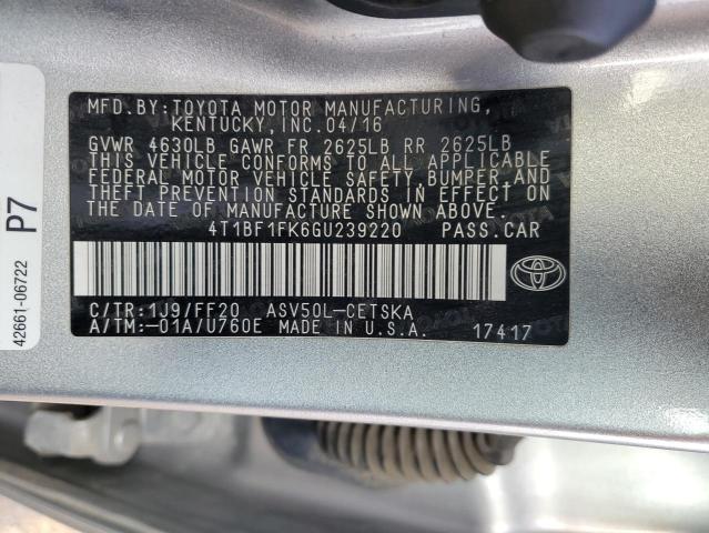 4T1BF1FK6GU239220 - 2016 TOYOTA CAMRY LE SILVER photo 12