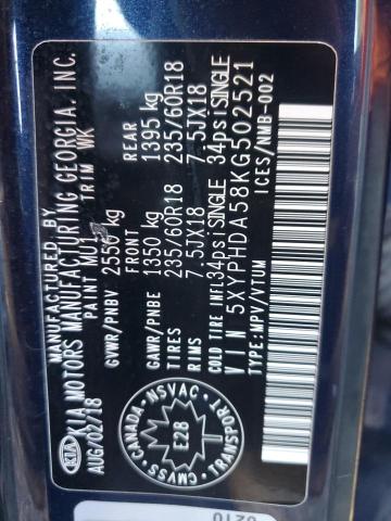 5XYPHDA58KG502521 - 2019 KIA SORENTO EX BLUE photo 13