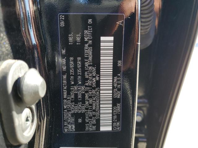 5TDGZRAH6NS559425 - 2022 TOYOTA HIGHLANDER XLE BLACK photo 12