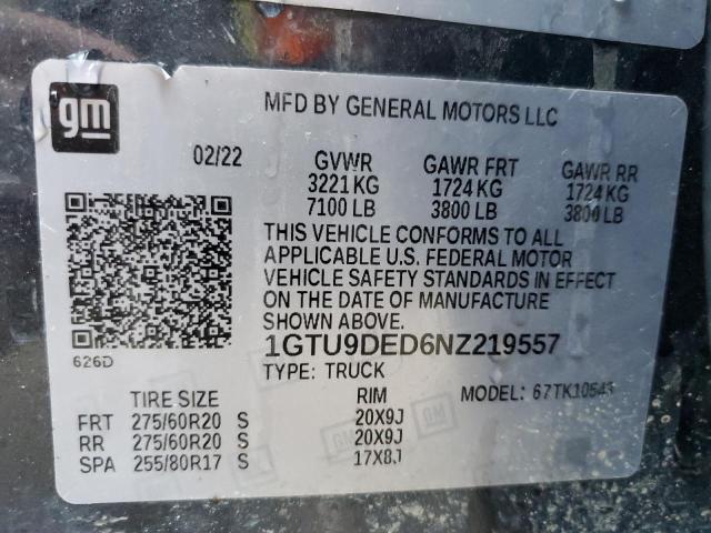 1GTU9DED6NZ219557 - 2022 GMC SIERRA LIM K1500 SLT GRAY photo 12