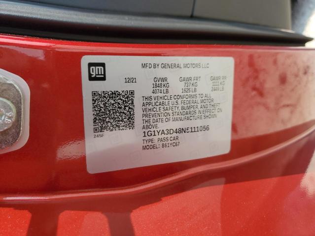 1G1YA3D48N5111056 - 2022 CHEVROLET CORVETTE STINGRAY 1LT RED photo 12