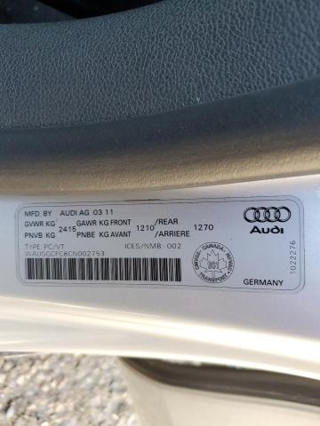 WAUSGCFC8CN002753 - 2012 AUDI A7 PRESTIGE SILVER photo 12