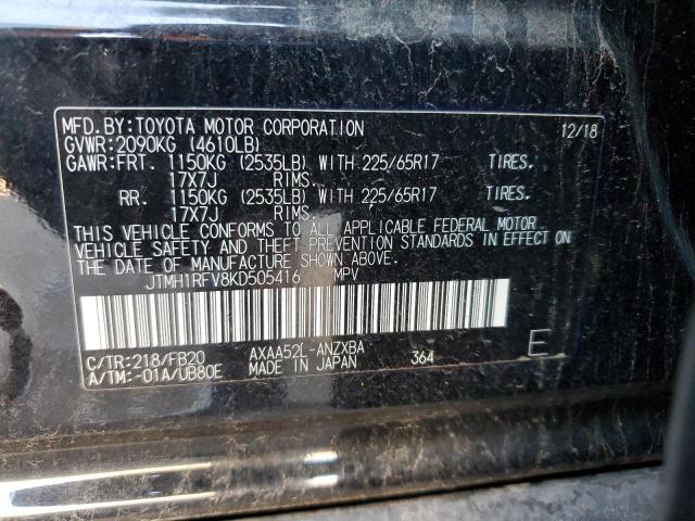 JTMH1RFV8KD505416 - 2019 TOYOTA RAV4 LE Սև լուսանկար 12