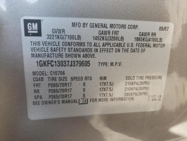 1GKFC13037J379605 - 2007 GMC YUKON GRAY photo 13