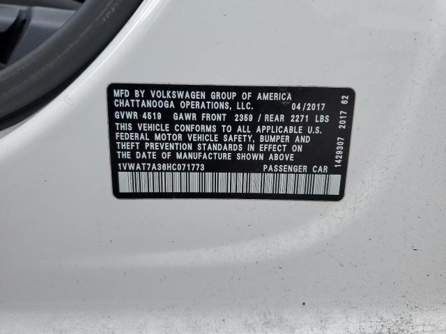 1VWAT7A36HC071773 - 2017 VOLKSWAGEN PASSAT S თეთრი ფოტო 12