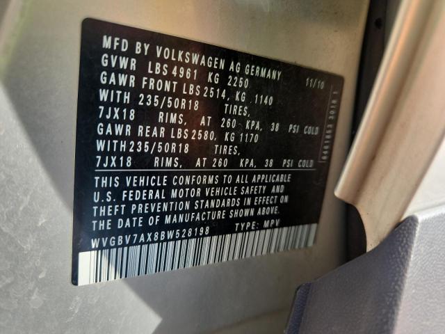 WVGBV7AX8BW528198 - 2011 VOLKSWAGEN TIGUAN S SILVER photo 13