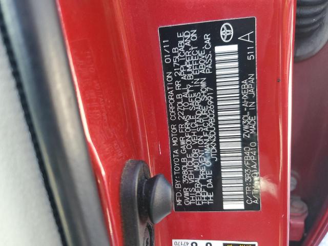 JTDKN3DU9B0269917 - 2011 TOYOTA PRIUS წითელი ფოტო 12