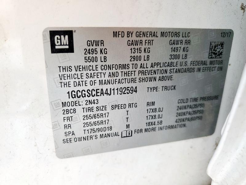 1GCGSCEA4J1192594 - 2018 CHEVROLET COLORADO LT WHITE photo 12