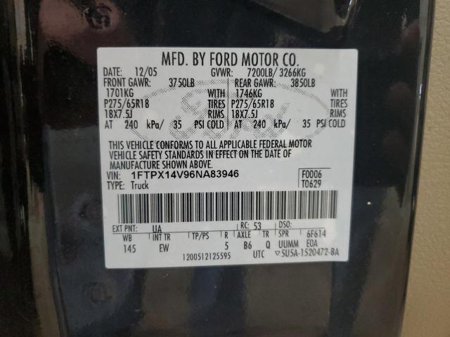 1FTPX14V96NA83946 - 2006 FORD F150 BLACK photo 12