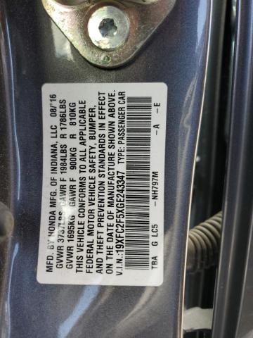 19XFC2F5XGE243347 - 2016 HONDA CIVIC LX CHARCOAL photo 12