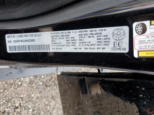 1C6RRFMG3NN228860 - 2022 RAM 1500 BIG HORN/LONE STAR BLACK photo 12