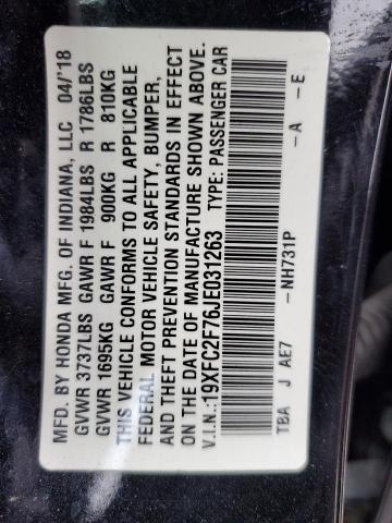 19XFC2F76JE031263 - 2018 HONDA CIVIC EX BLACK photo 12