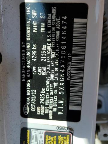 5XXGN4A76DG146474 - 2013 KIA OPTIMA EX WHITE photo 13