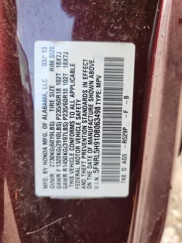 5FNRL5H91DB063498 - 2013 HONDA ODYSSEY TOURING MAROON photo 14