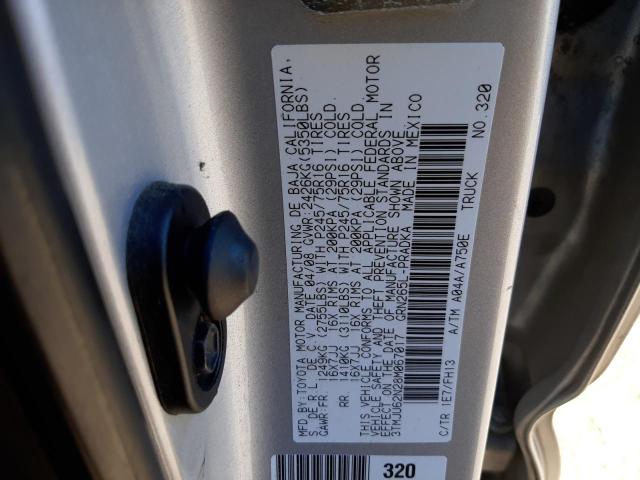 3TMJU62N28M067017 - 2008 TOYOTA TACOMA DOUBLE CAB PRERUNNER SILVER photo 12