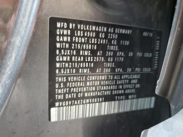 WVGBV7AX2GW508391 - 2016 VOLKSWAGEN TIGUAN S GRAY photo 13