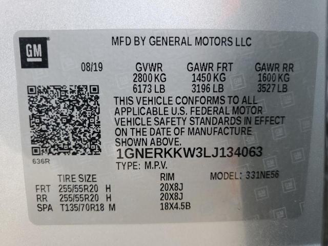 1GNERKKW3LJ134063 - 2020 CHEVROLET TRAVERSE PREMIER SILVER photo 13