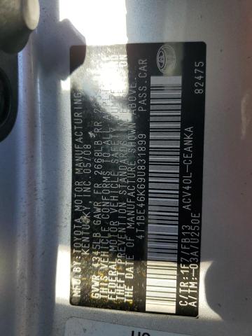 4T1BE46K69U831899 - 2009 TOYOTA CAMRY BASE SILVER photo 12