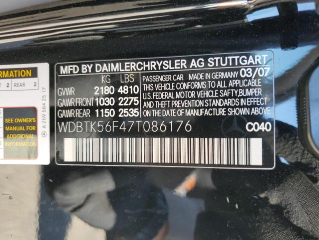 WDBTK56F47T086176 - 2007 MERCEDES-BENZ CLK 350 BLACK photo 12