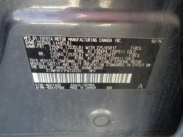 2T3WFREV1FW139320 - 2015 TOYOTA RAV4 XLE GRAY photo 12