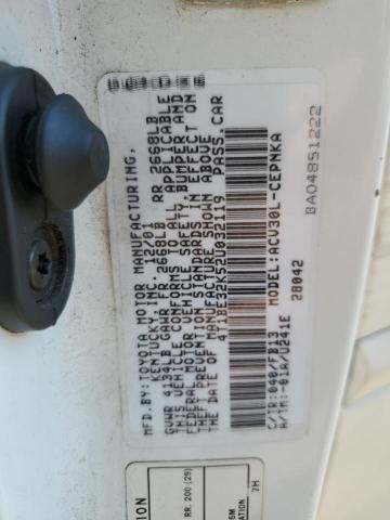 4T1BE32K52U032119 - 2002 TOYOTA CAMRY LE WHITE photo 12