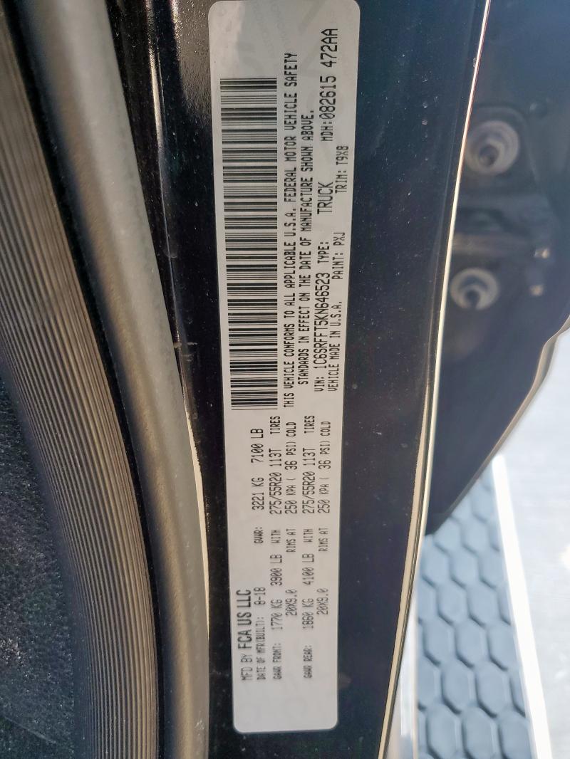 1C6SRFFT5KN646523 - 2019 RAM 1500 BIG HORN/LONE STAR BLACK photo 12