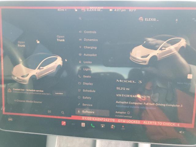 5YJ3E1EA8NF242176 - 2022 TESLA MODEL 3 Білий фото 9