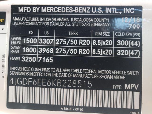 4JGDF6EE6KB228515 - 2019 MERCEDES-BENZ GLS 450 4MATIC WHITE photo 14