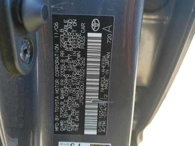 JTDKB20U173221262 - 2007 TOYOTA PRIUS GRAY photo 12