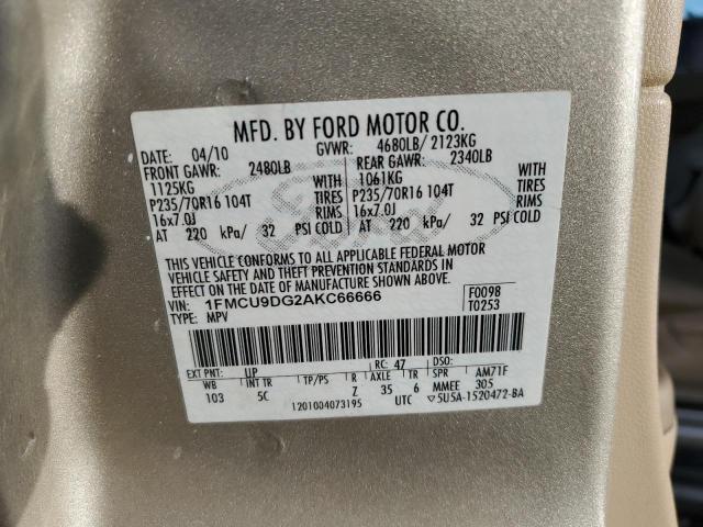 1FMCU9DG2AKC66666 - 2010 FORD ESCAPE XLT BEIGE photo 13