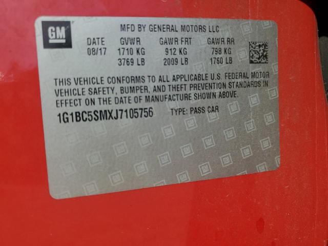 1G1BC5SMXJ7105756 - 2018 CHEVROLET CRUZE LS أحمر صورة 12