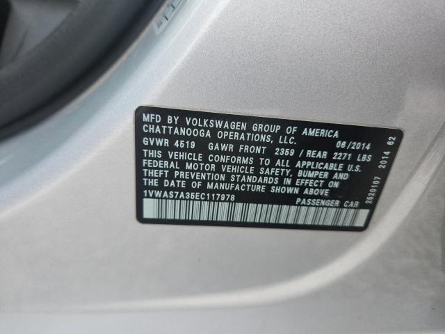 1VWAS7A35EC117978 - 2014 VOLKSWAGEN PASSAT S SILVER photo 12