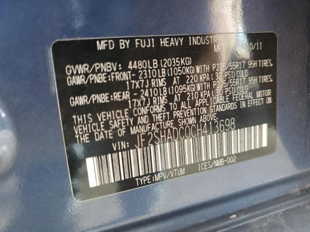 JF2SHADC0CH413698 - 2012 SUBARU FORESTER 2.5X PREMIUM أزرق صورة 12