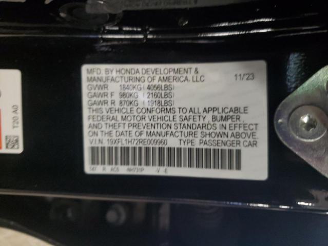 19XFL1H72RE009960 - 2024 HONDA CIVIC EXL BLACK photo 12