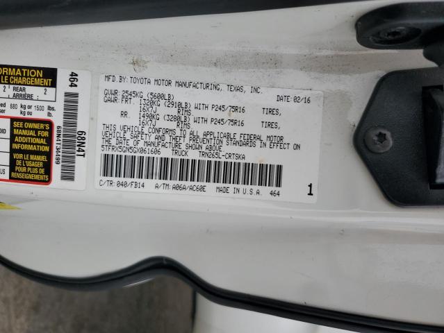 5TFRX5GN5GX061606 - 2016 TOYOTA TACOMA ACCESS CAB Սպիտակ լուսանկար 12