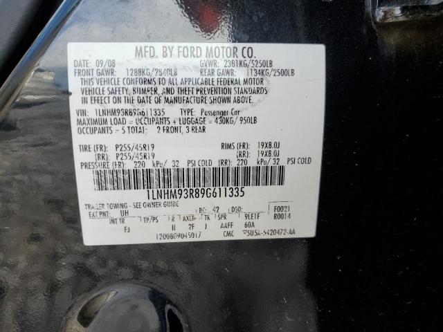 1LNHM93R89G611335 - 2009 LINCOLN MKS BLACK photo 12