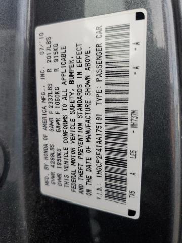 1HGCP2F41AA175191 - 2010 HONDA ACCORD LXP GRAY photo 12
