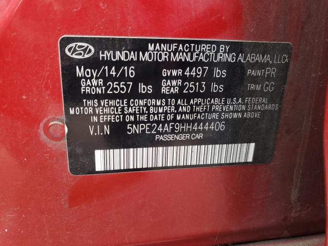 5NPE24AF9HH444406 - 2017 HYUNDAI SONATA SE წითელი ფოტო 12