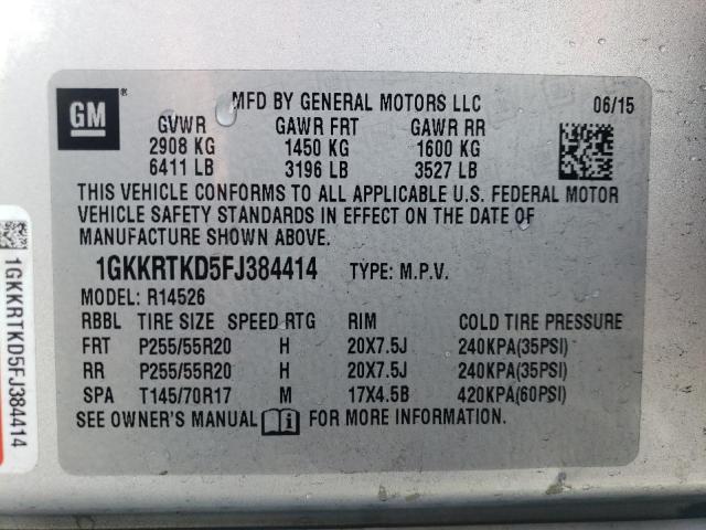 1GKKRTKD5FJ384414 - 2015 GMC ACADIA DENALI SILVER photo 12