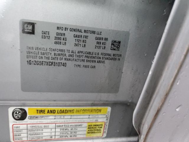 1G1ZG5E7XCF310740 - 2012 CHEVROLET MALIBU LTZ ვერცხლისფერი ფოტო 13