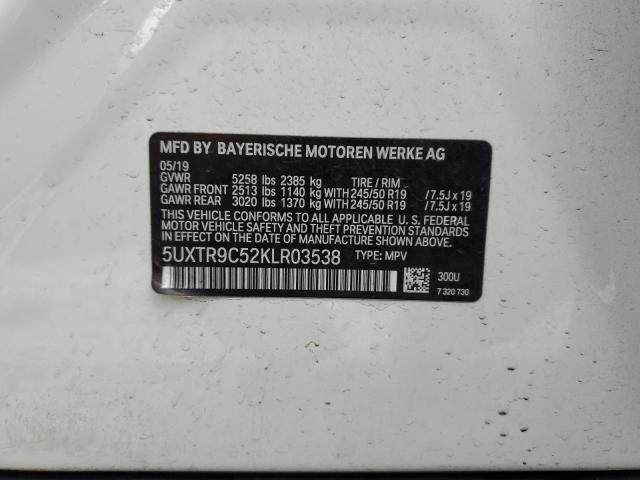 5UXTR9C52KLR03538 - 2019 BMW X3 XDRIVE30I WHITE photo 12