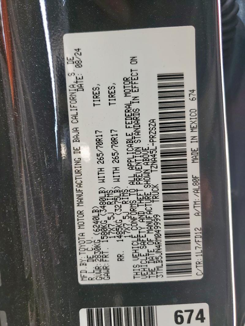 3TMLB5JN4RM049999 - 2024 TOYOTA TACOMA DOUBLE CAB GRAY photo 12