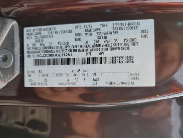 5LMCJ2C98HUL31261 - 2017 LINCOLN MKC SELECT Բորդո լուսանկար 13